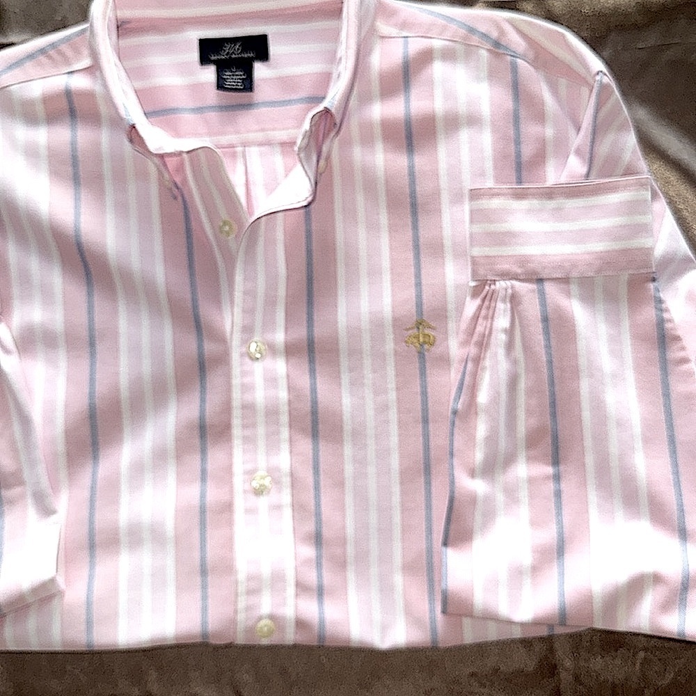 Brooks Brothers Non-Iron Preppy Stripes Cotton Oxford Button-Down New Sz Large